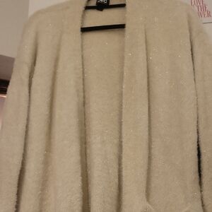 INC International Concepts Cream Open-Front Sparkle Cardigan